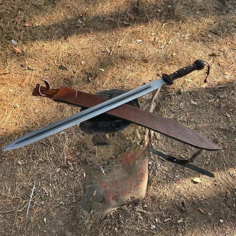 Custom Viking Sword in 5160 Spring Steel | Full Tang Handmade Blade with Leather Sheath - Image 8