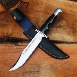 Hand Forged 1095 High Carbon Steel Bowie Knife: Rosewood Handle, Leather Sheath