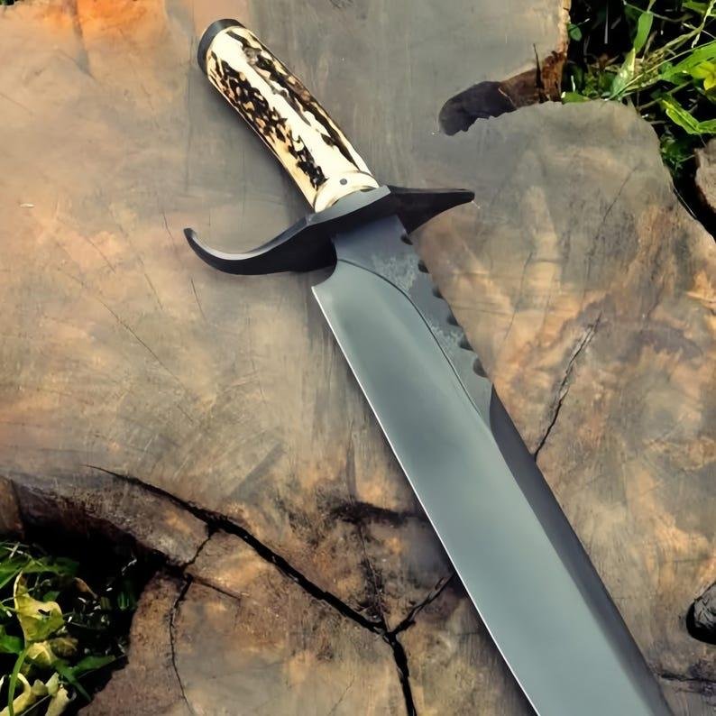 Hand-Forged 1095 Carbon Steel Bowie Knife with Leather Sheath | 15" Hunting & Camping Knife - Image 4