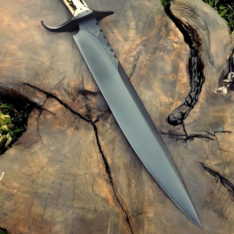 Hand-Forged 1095 Carbon Steel Bowie Knife with Leather Sheath | 15" Hunting & Camping Knife - Image 3