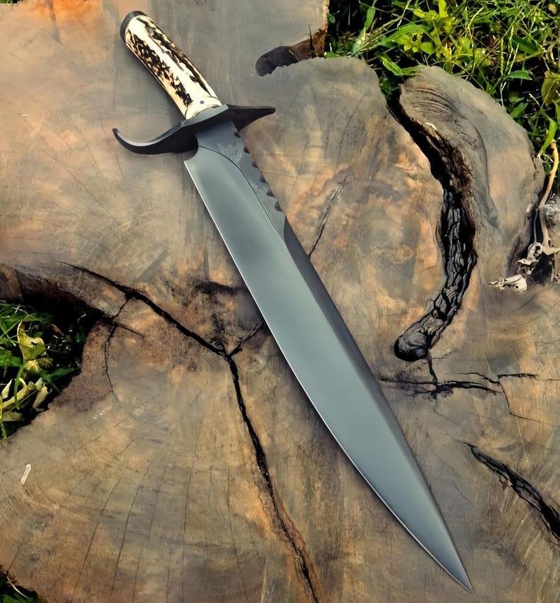Hand-Forged 1095 Carbon Steel Bowie Knife with Leather Sheath | 15" Hunting & Camping Knife - Image 5