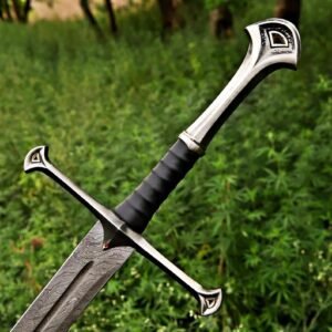 Hand-Forged Damascus Medieval Longsword | Custom Steel Sword with leather sheath
