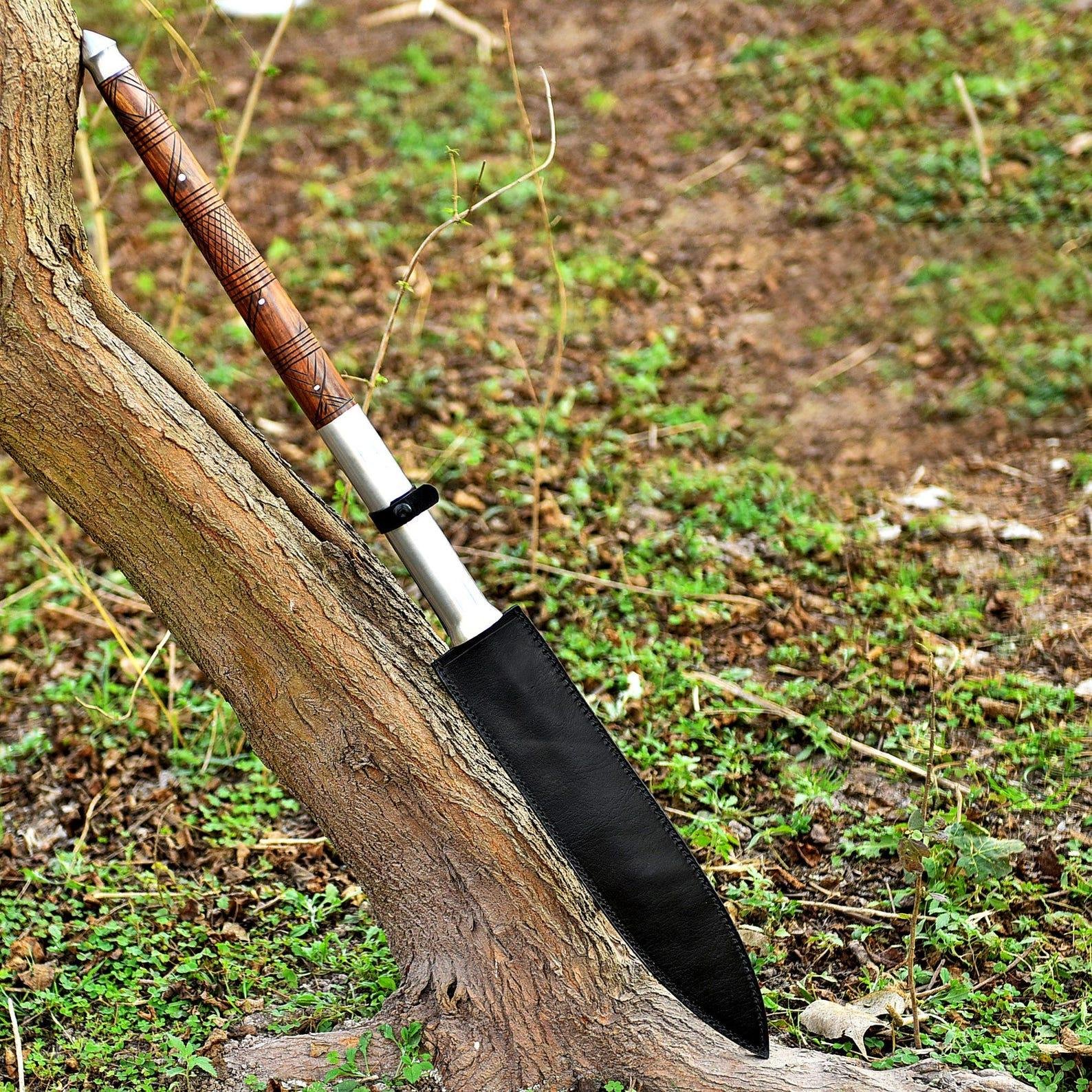 36″ Handmade Carbon Steel Spear – Full Tang with Sheath & Hand-Carved Pommel | Decorative Collectable Gift - Image 4