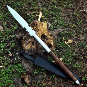 36″ Handmade Carbon Steel Spear – Full Tang with Sheath & Hand-Carved Pommel | Decorative Collectable Gift