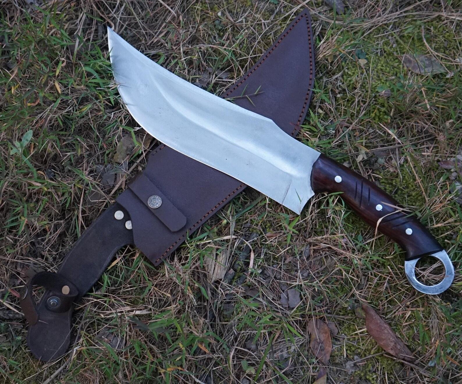 Hand-Forged Carbon Steel Bowie Knife: Collectible Rosewood Handle, Leather Sheath - Image 4