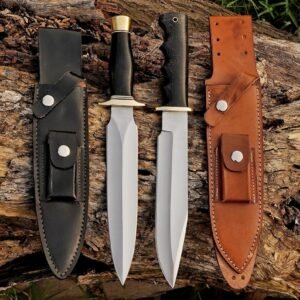 Hand Forged D2 Steel Bowie Knife Set: 14" Hunting Survival Knives with Leather Sheath