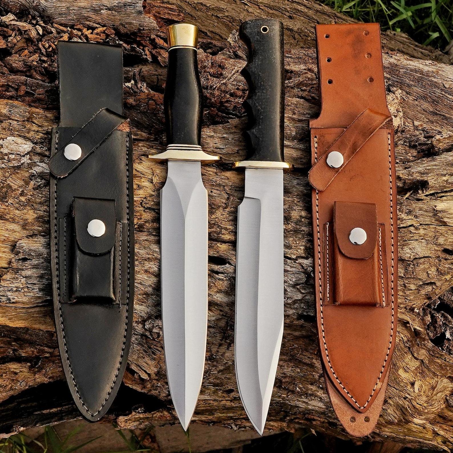 Hand Forged D2 Steel Bowie Knife Set: 14" Hunting Survival Knives with Leather Sheath