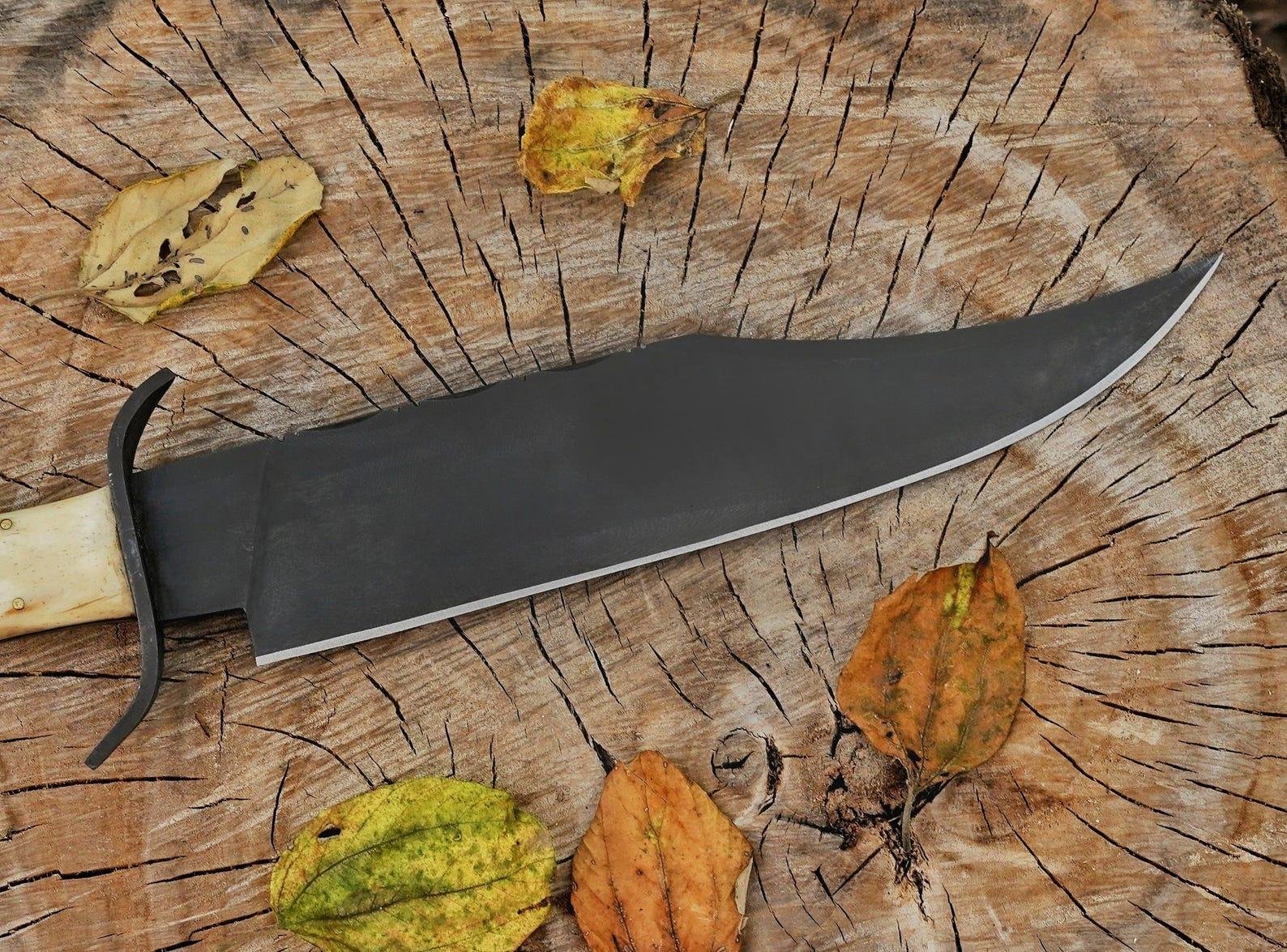Handmade 5160 Spring Steel Bowie Knife: Acid wash Finish, Camel Bone Handle - Image 3