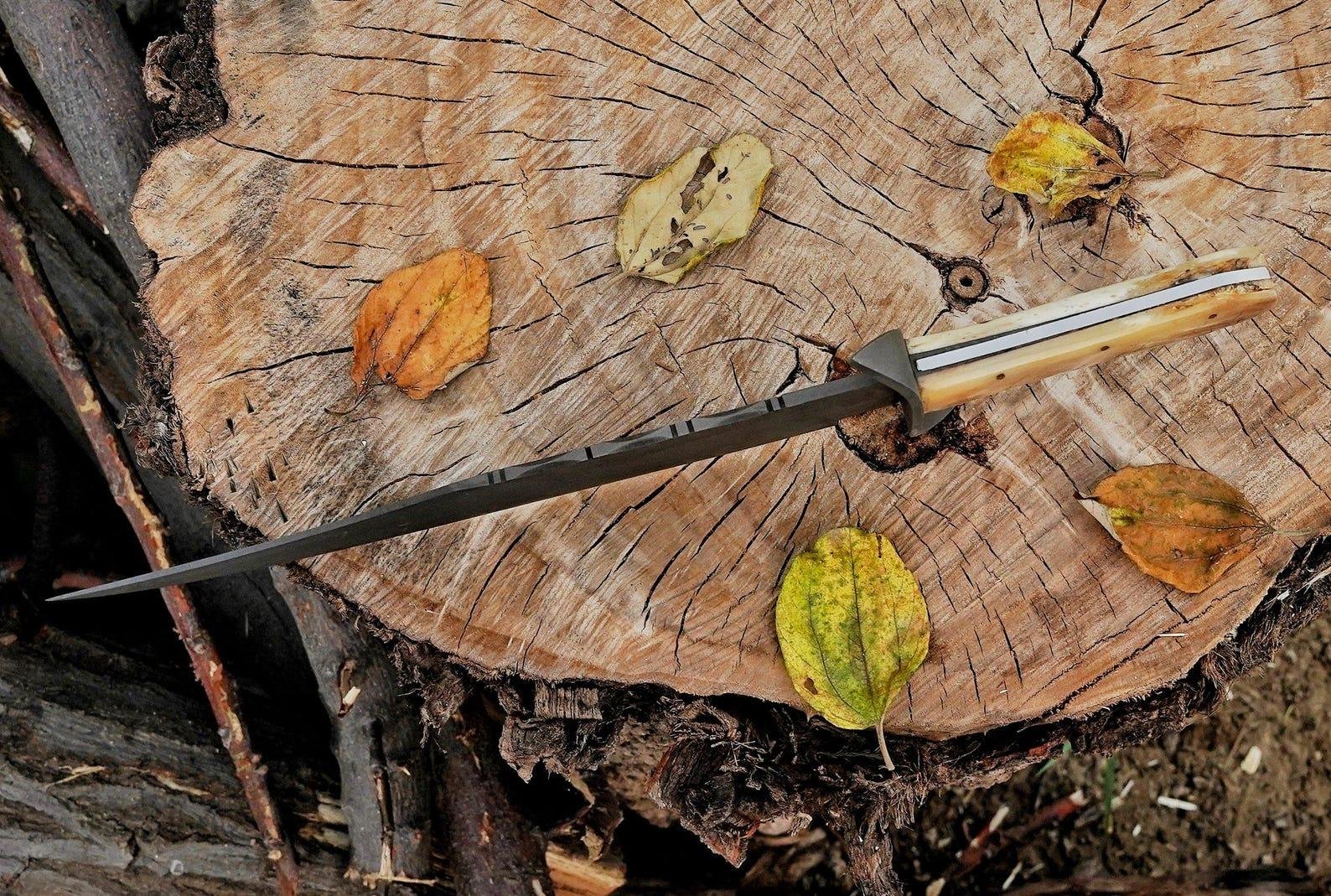 Handmade 5160 Spring Steel Bowie Knife: Acid wash Finish, Camel Bone Handle - Image 7