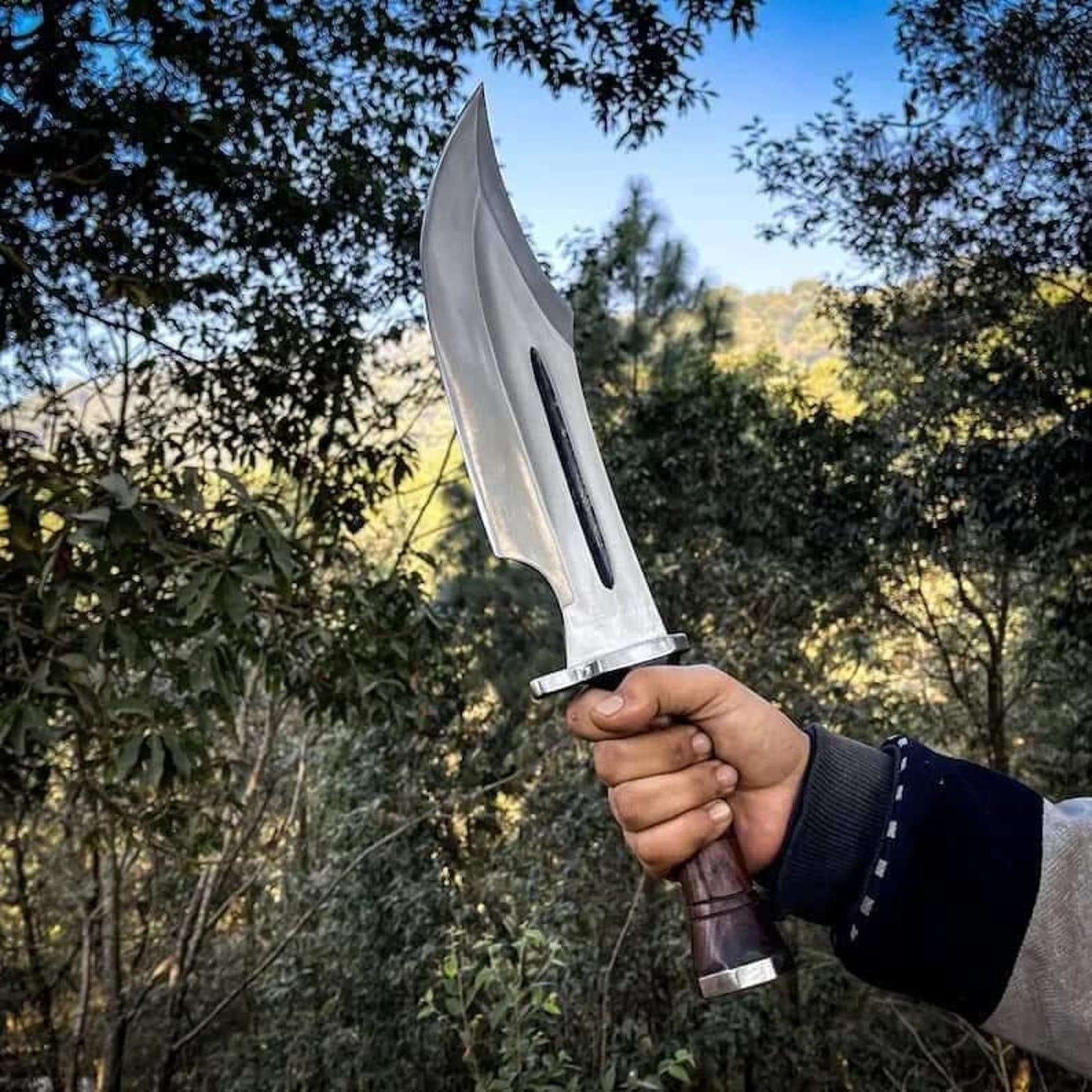 Handmade High Carbon Steel Bowie Knife: Rosewood Handle, Leather Sheath - Image 2