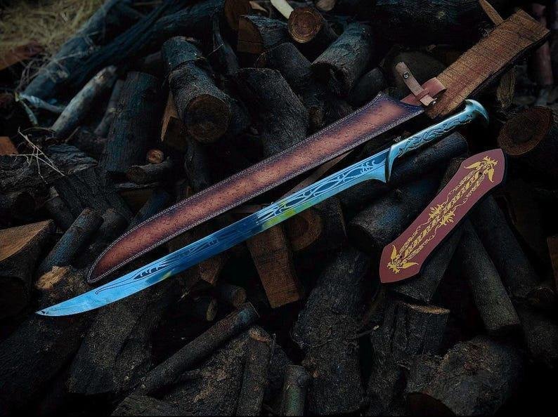 Handmade Viking Elven Sword with leather sheath and wall Mount - Image 2