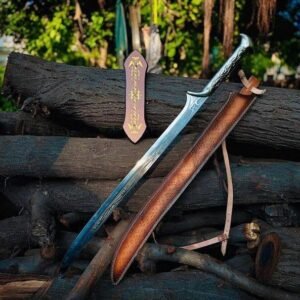 Handmade Viking Elven Sword with leather sheath and wall Mount