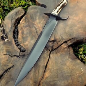 Hand-Forged 1095 Carbon Steel Bowie Knife with Leather Sheath | 15" Hunting & Camping Knife