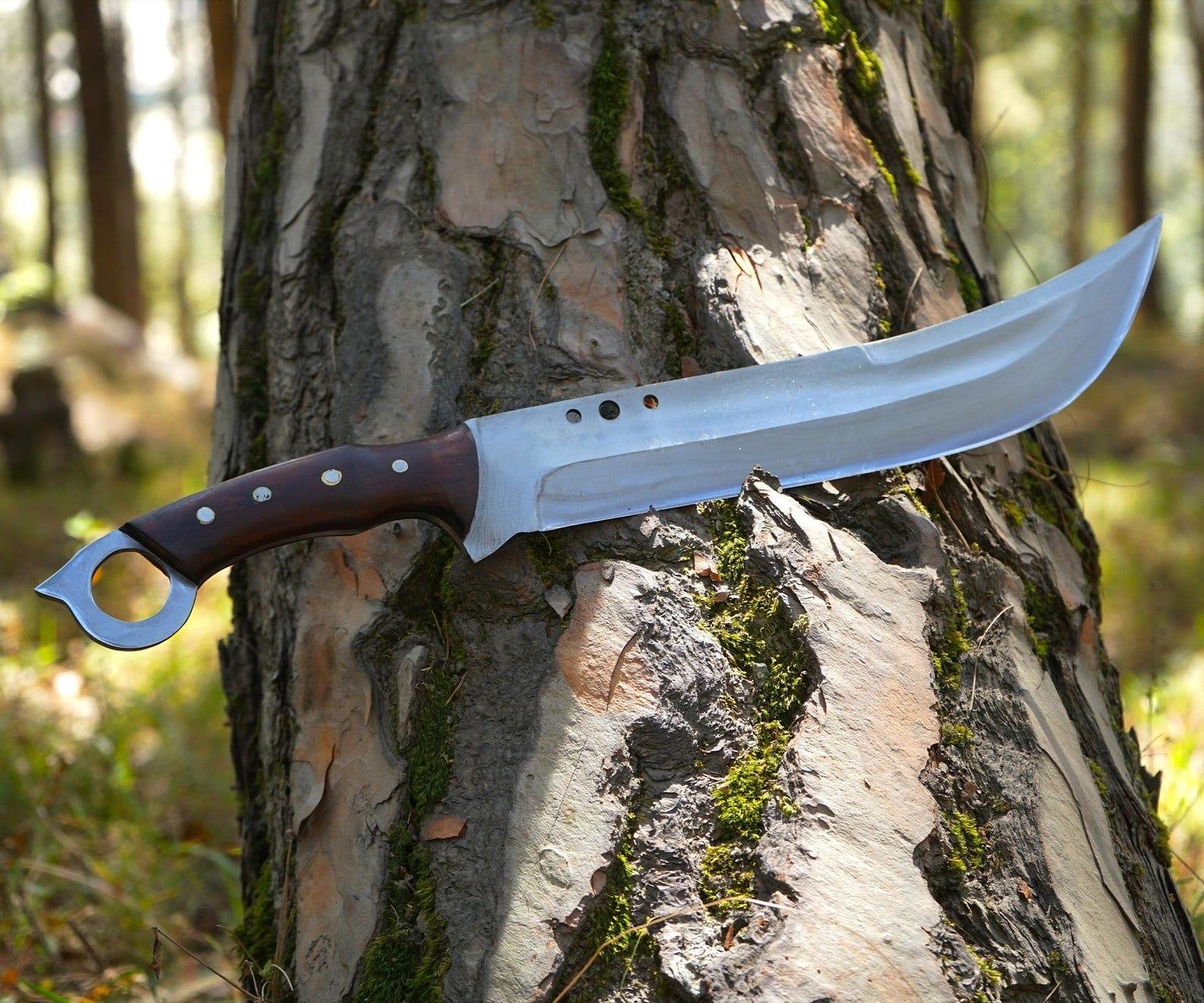 Forged 5160 Steel Bowie Knife: Rosewood Handle w/Sheath - Image 4