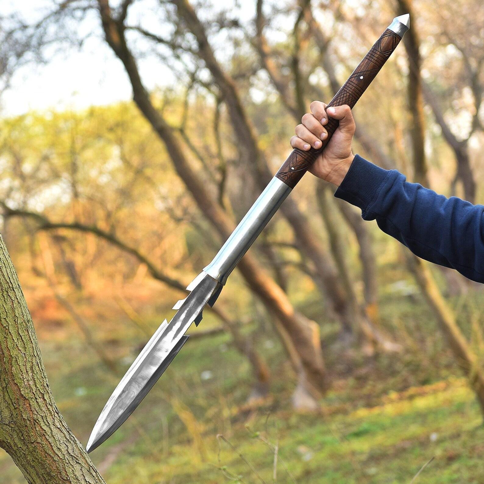 36″ Handmade Carbon Steel Spear – Full Tang with Sheath & Hand-Carved Pommel | Decorative Collectable Gift - Image 3