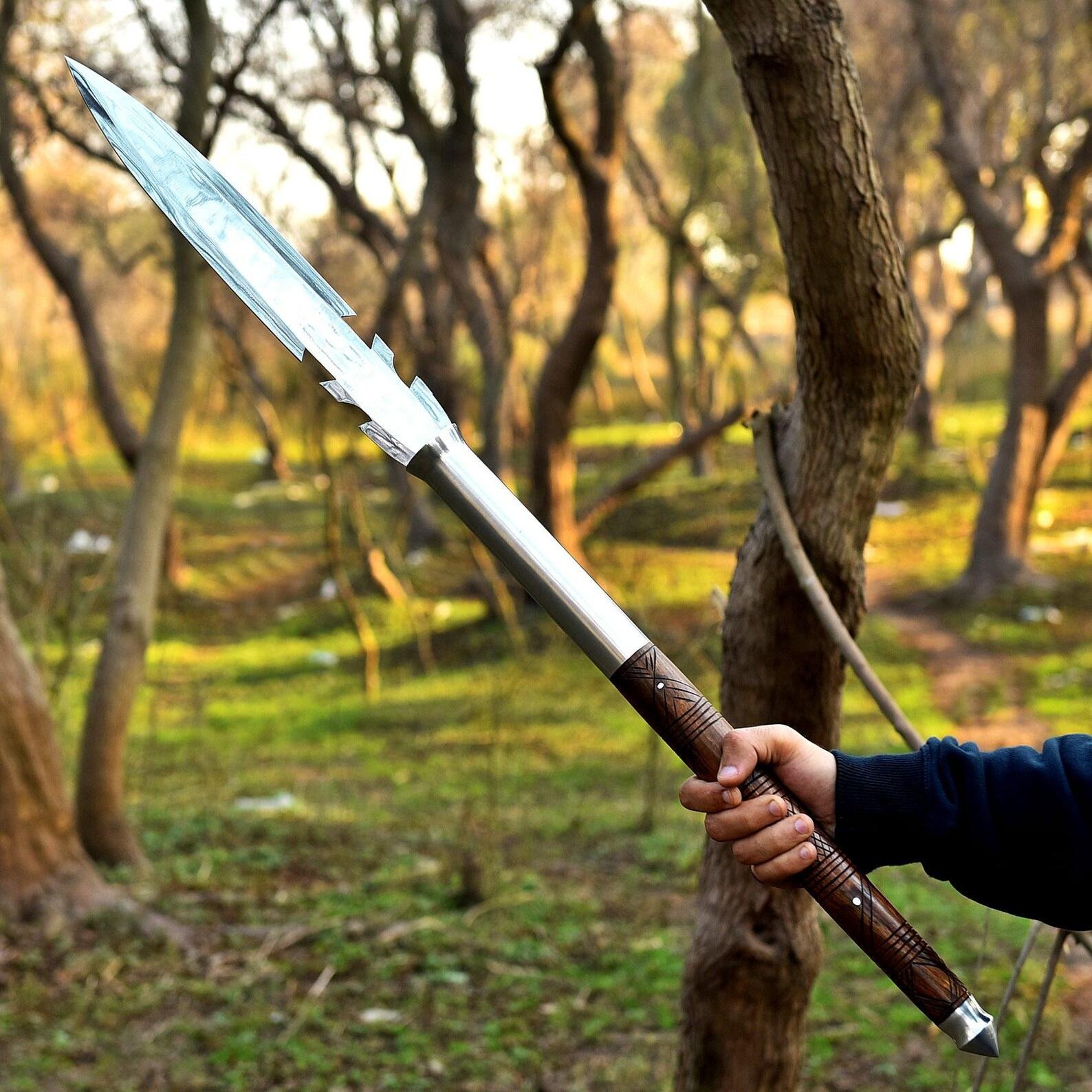 36″ Handmade Carbon Steel Spear – Full Tang with Sheath & Hand-Carved Pommel | Decorative Collectable Gift - Image 2