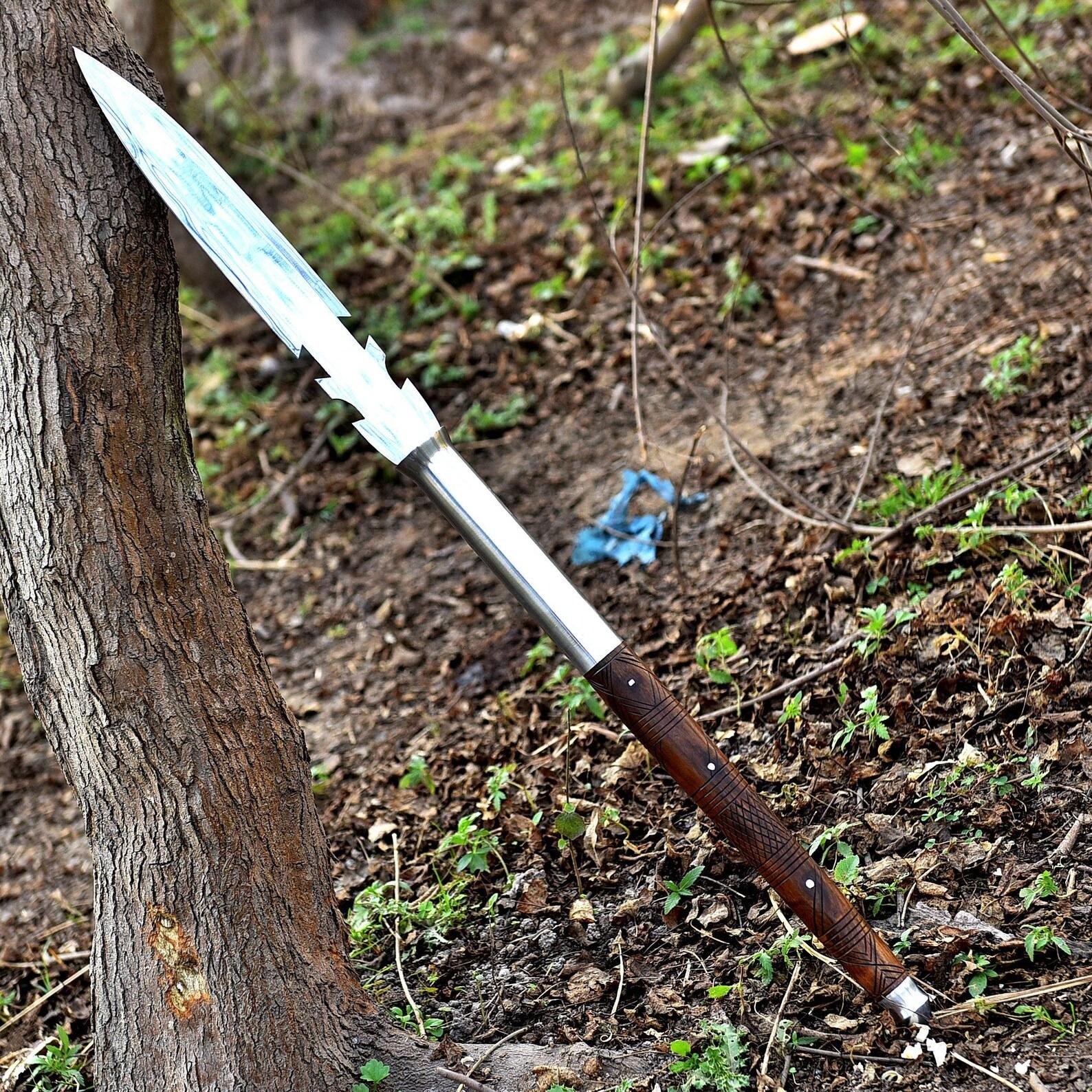 36″ Handmade Carbon Steel Spear – Full Tang with Sheath & Hand-Carved Pommel | Decorative Collectable Gift - Image 6