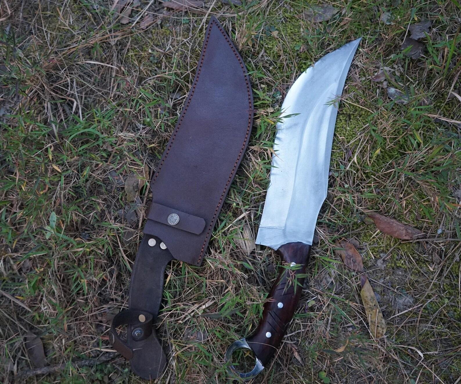 Hand-Forged Carbon Steel Bowie Knife: Collectible Rosewood Handle, Leather Sheath - Image 3