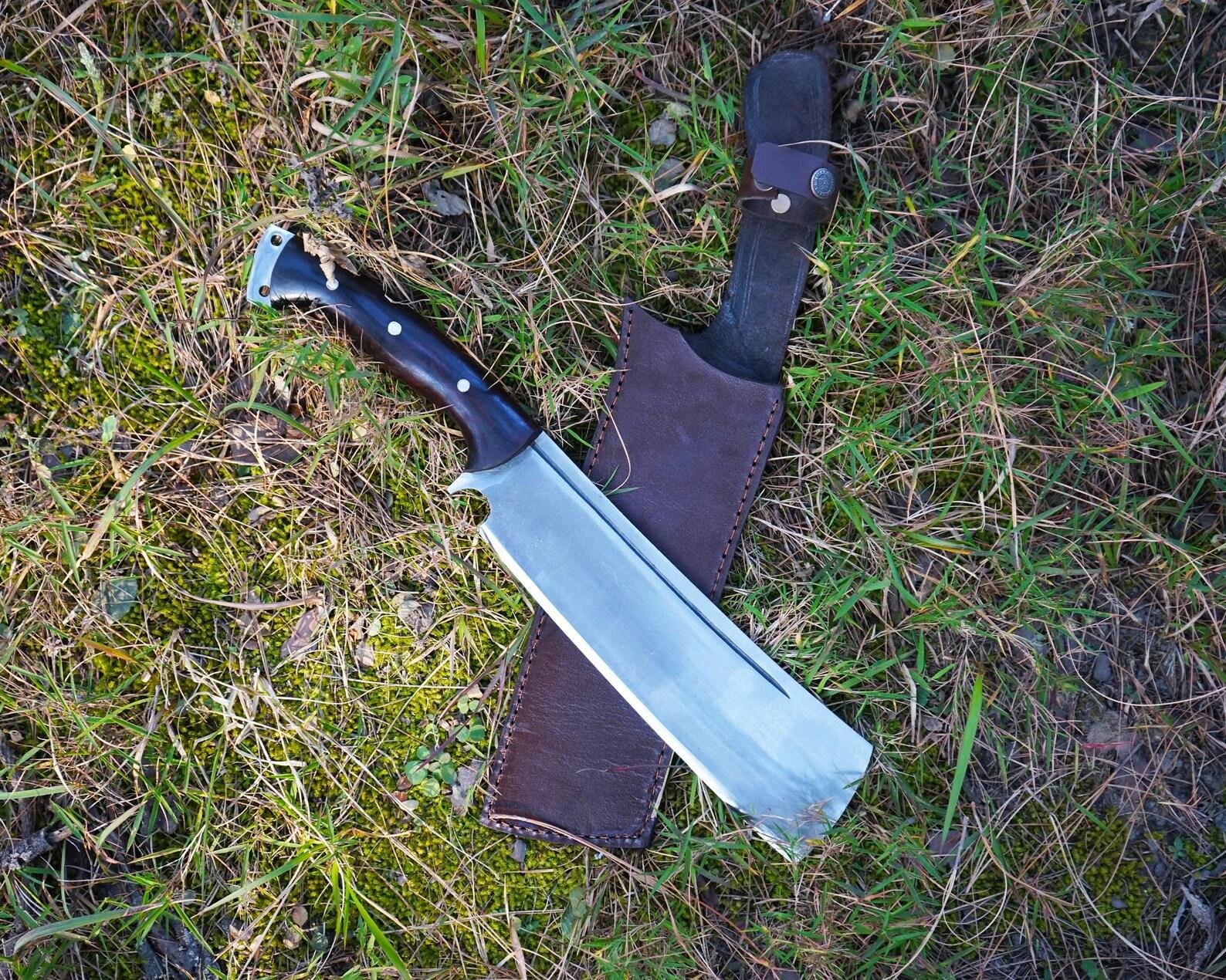 Hand-Forged Spring Steel Machete Knife | Full Tang-Leather Sheath