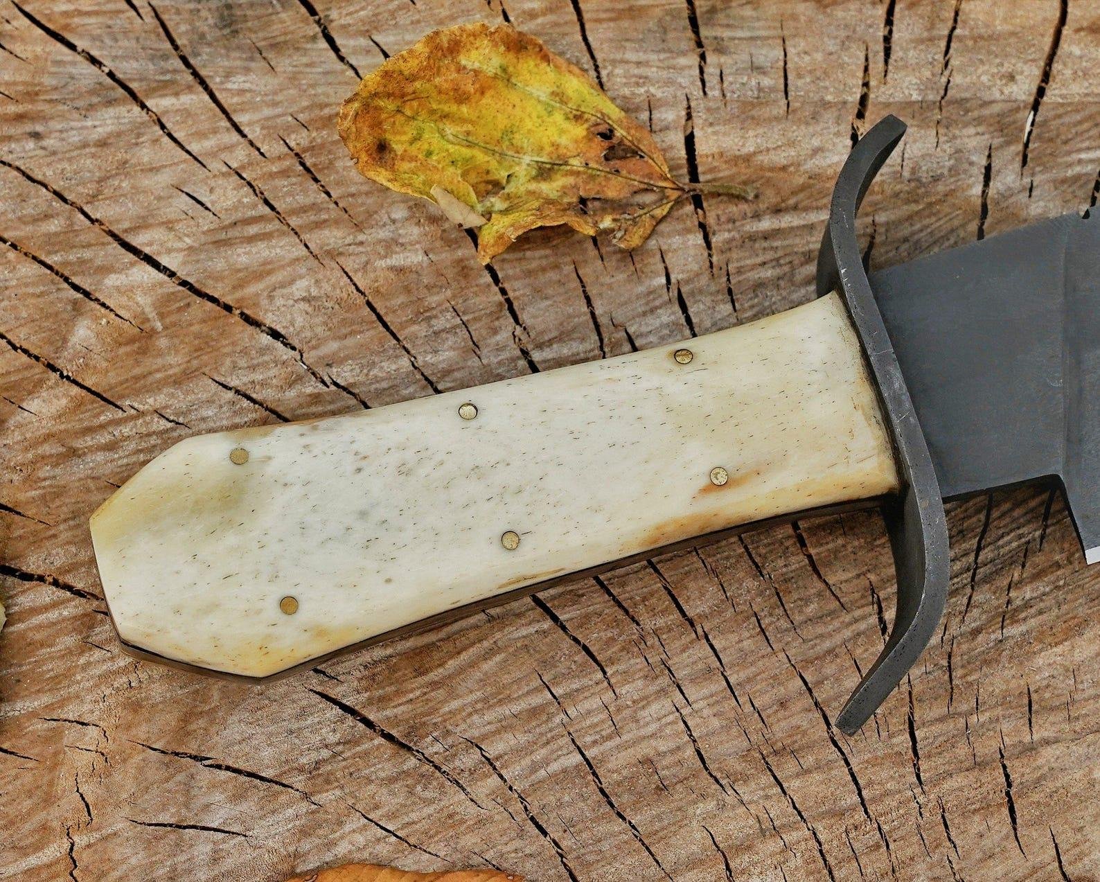 Handmade 5160 Spring Steel Bowie Knife: Acid wash Finish, Camel Bone Handle - Image 5