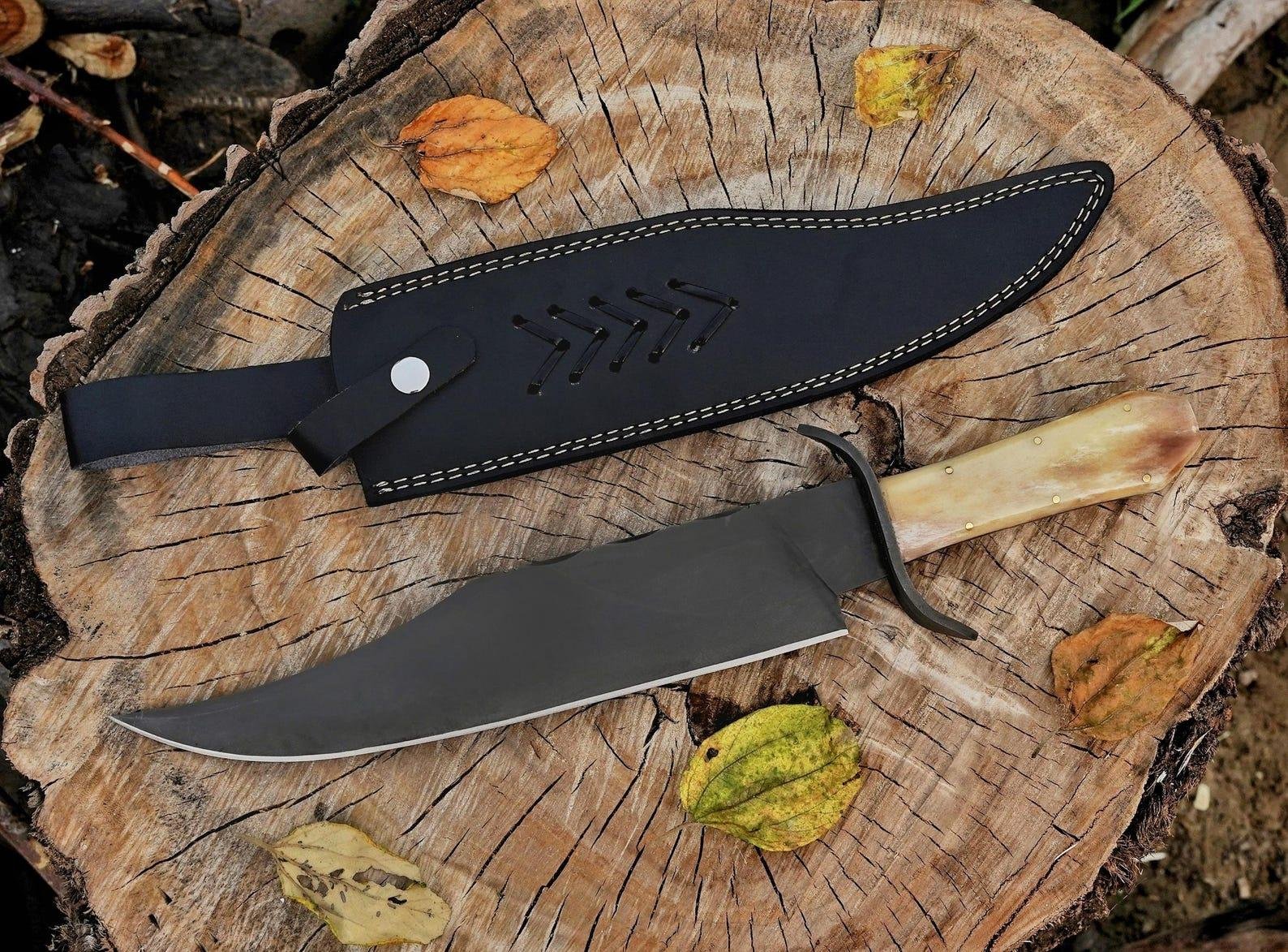 Handmade 5160 Spring Steel Bowie Knife: Acid wash Finish, Camel Bone Handle - Image 2