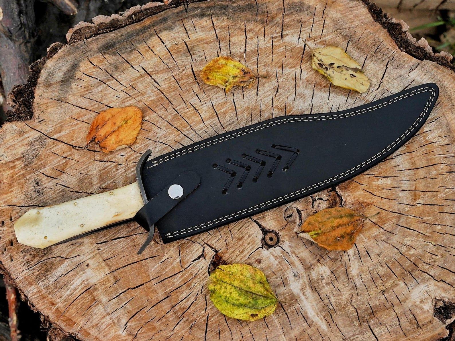 Handmade 5160 Spring Steel Bowie Knife: Acid wash Finish, Camel Bone Handle - Image 6