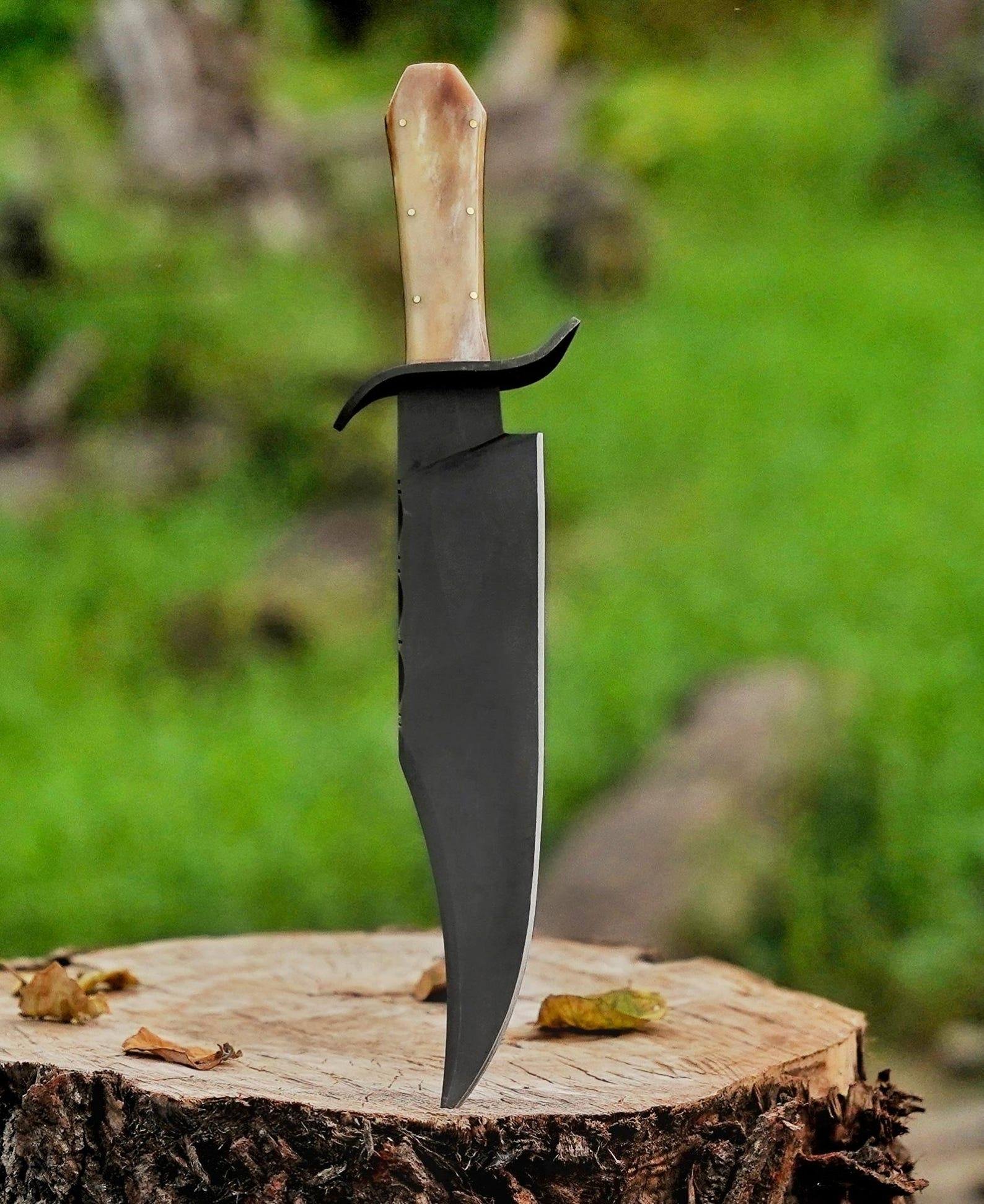 Handmade 5160 Spring Steel Bowie Knife: Acid wash Finish, Camel Bone Handle - Image 4