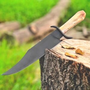 Handmade 5160 Spring Steel Bowie Knife: Acid wash Finish, Camel Bone Handle