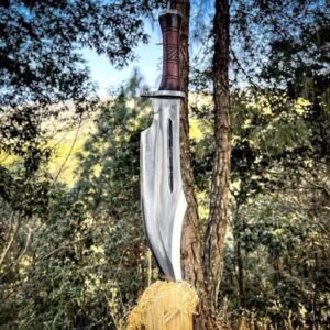 Handmade High Carbon Steel Bowie Knife: Rosewood Handle, Leather Sheath
