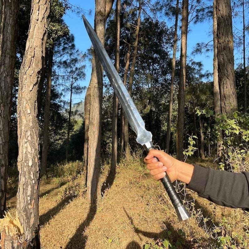 Custom Handmade Viking Spear Sword | Carbon Steel Hunting & Camping Blade with sheath
