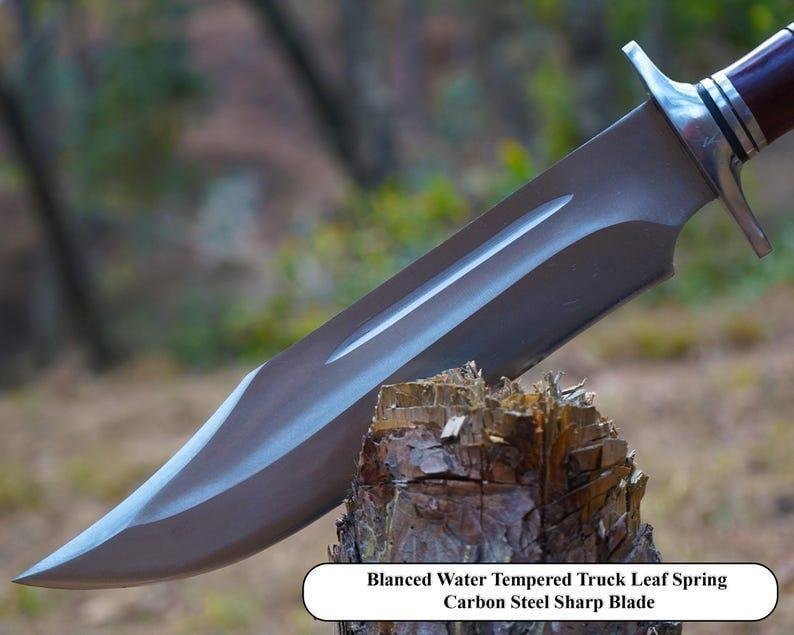 Hand-forged Bowie Knife Set: High Carbon Steel Blade, Rosewood Handle & Leather Sheath - Image 5