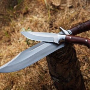 Hand-forged Bowie Knife Set: High Carbon Steel Blade, Rosewood Handle & Leather Sheath