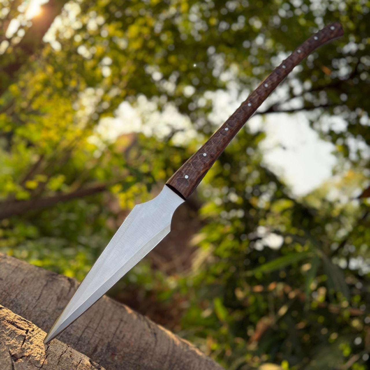 Hand-Forged High Carbon Steel Viking Spear : Rosewood Handle with Leather Sheath - Image 6