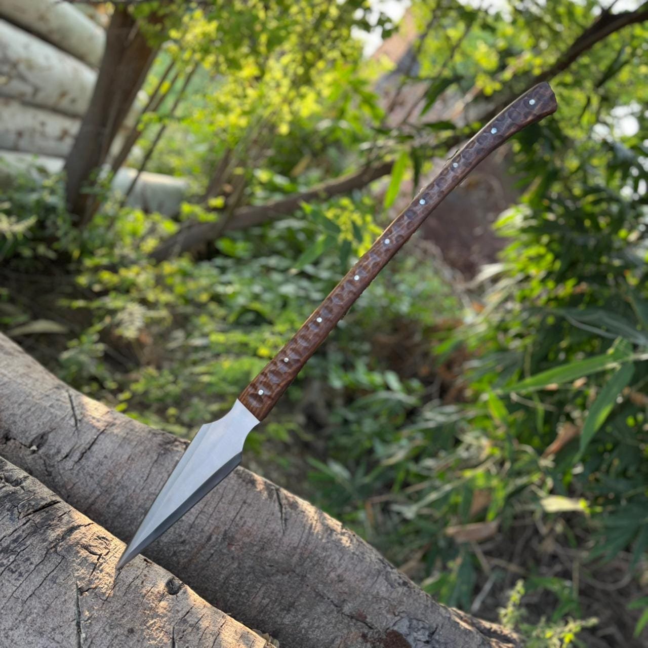 Hand-Forged High Carbon Steel Viking Spear : Rosewood Handle with Leather Sheath - Image 7