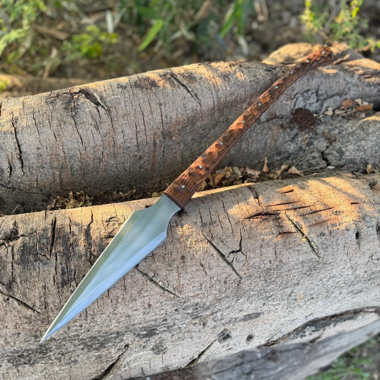 Hand-Forged High Carbon Steel Viking Spear : Rosewood Handle with Leather Sheath - Image 4