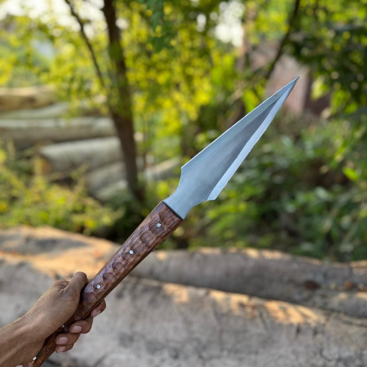 Hand-Forged High Carbon Steel Viking Spear : Rosewood Handle with Leather Sheath - Image 5