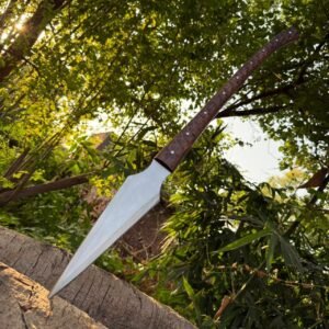 Hand-Forged High Carbon Steel Viking Spear : Rosewood Handle with Leather Sheath