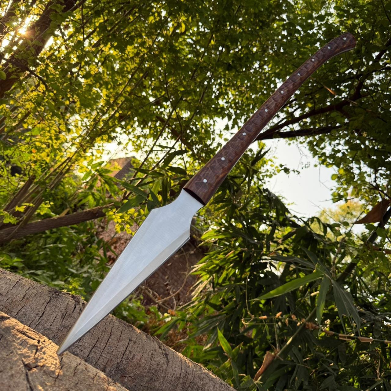 Hand-Forged High Carbon Steel Viking Spear : Rosewood Handle with Leather Sheath