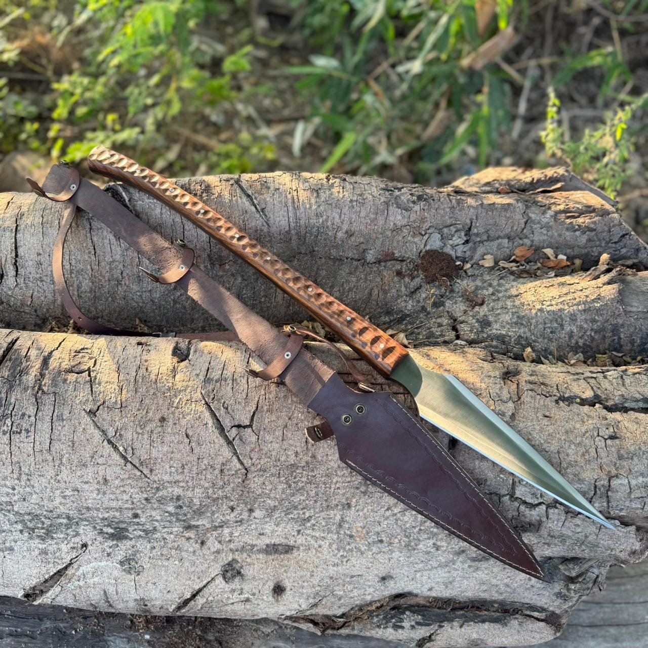 Hand-Forged High Carbon Steel Viking Spear : Rosewood Handle with Leather Sheath - Image 3