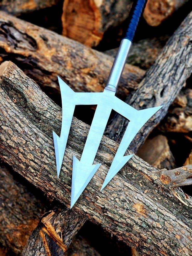 Hand Forged Carbon Steel Spear 50" Leather Handle Medieval Display - Image 4