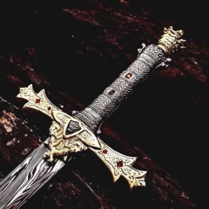 Hand-Forged Damascus Steel Sword, Medieval Collector Sword, Leather Sheath, Gift for Him