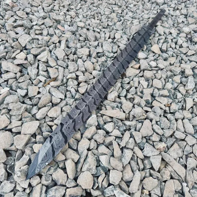31" Damascus Steel Sword Blade Blank | Snake Pattern Forging Stock for Custom Sword Making