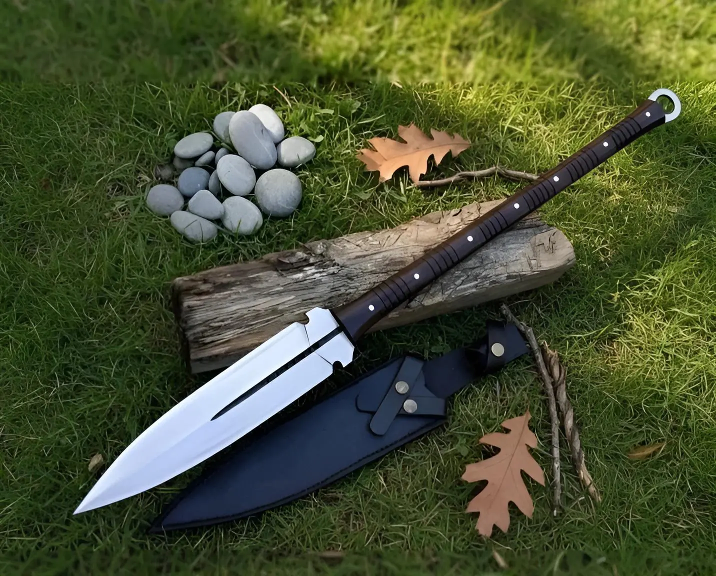 Hand Forged Carbon Steel Spear 30" Leather Handle Medieval Display