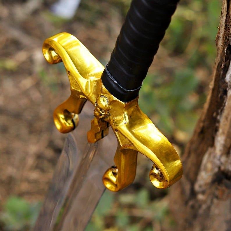 Hand-Forged Carbon Steel Fantasy Sword, Double-Edged Blade, Leather Handle, Retro Hero Display - Image 6