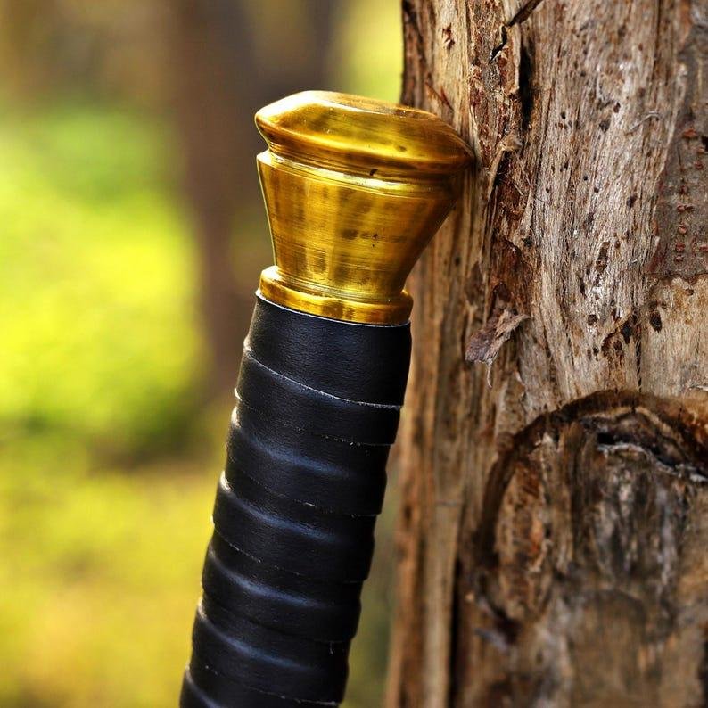 Hand-Forged Carbon Steel Fantasy Sword, Double-Edged Blade, Leather Handle, Retro Hero Display - Image 7