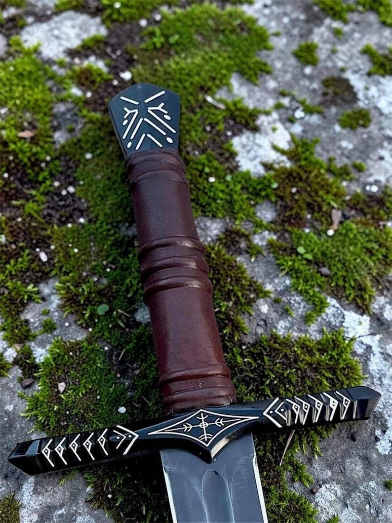 Hand-Forged Norse Longsword, Carbon Steel Medieval Collector Sword, Leather Scabbard, Gift for Him - Image 5