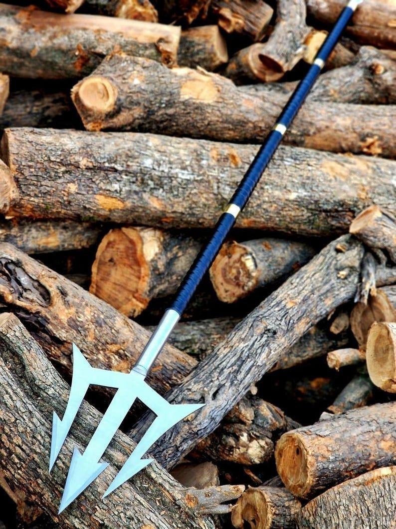 Hand Forged Carbon Steel Spear 50" Leather Handle Medieval Display - Image 2