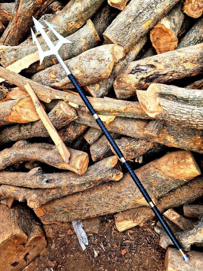 Hand Forged Carbon Steel Spear 50" Leather Handle Medieval Display - Image 6