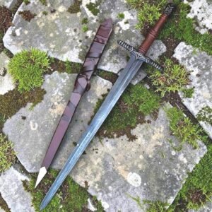 Hand-Forged Norse Longsword, Carbon Steel Medieval Collector Sword, Leather Scabbard, Gift for Him