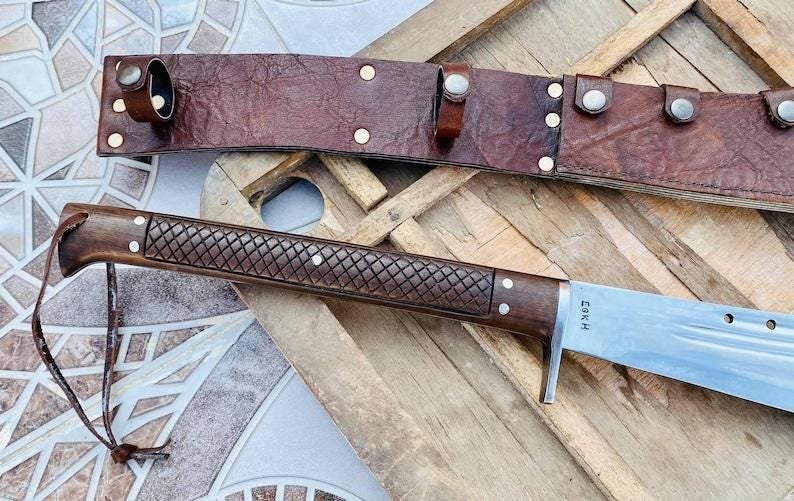5160 Carbon Steel Machete | 30" Full Tang Blade with Rosewood Handle & Leather Sheath - Image 3
